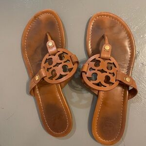 Tory Burch Miller Flip Flops Brown Leather Size 7